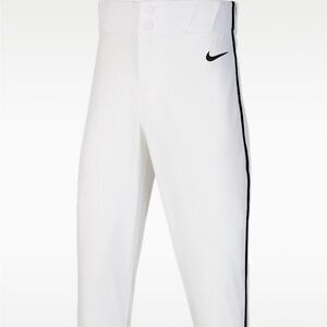 Nike White Baseball Pants with Black Swoosh and Black Side Stripe